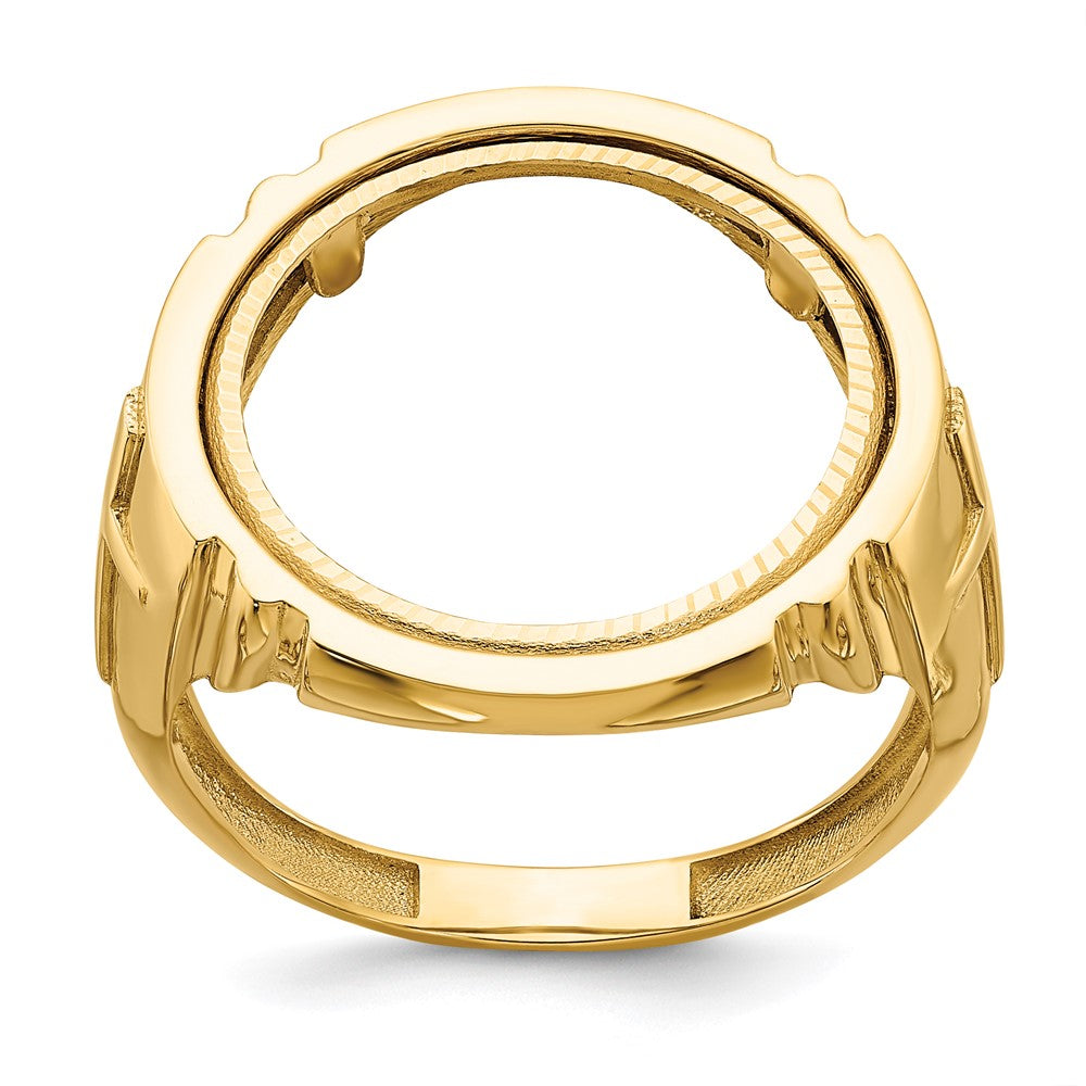 14k Men's Polished & Diamond-cut w/ Cross Sides 16.5mm Coin Bezel Ring