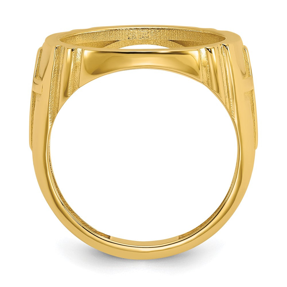 14k Men's Polished with Cross Sides 16.5mm Coin Bezel Ring