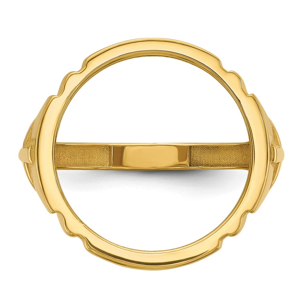 14k Men's Polished with Cross Sides 16.5mm Coin Bezel Ring