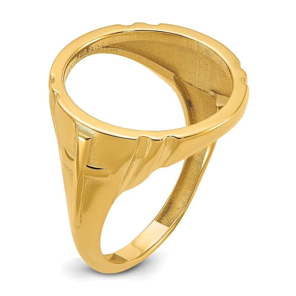 14k Men's Polished with Cross Sides 16.5mm Coin Bezel Ring