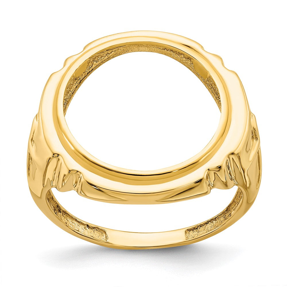 14k Men's Polished with Cross Sides 16.5mm Coin Bezel Ring