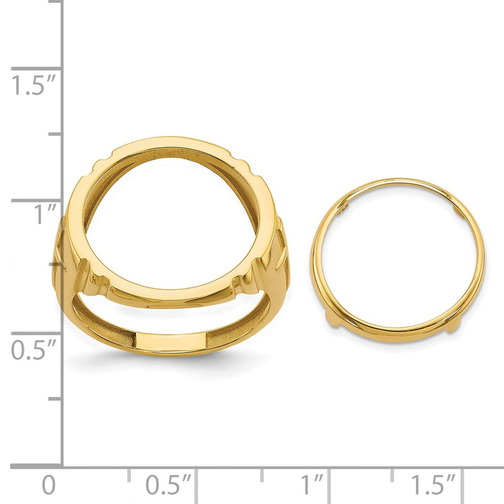 14k Men's Polished with Cross Sides 16.5mm Coin Bezel Ring