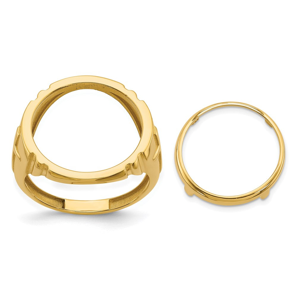 14k Men's Polished with Cross Sides 16.5mm Coin Bezel Ring