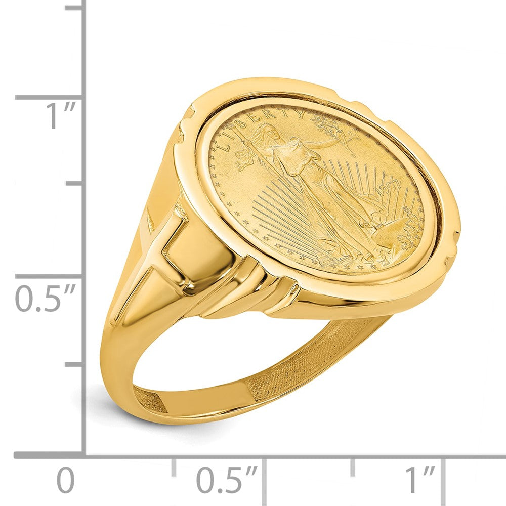 14k Men's Polished Cross Sides Mounted 1/10oz AM Eagle Coin Bezel Ring