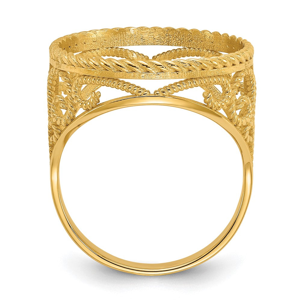 14k Ladies' D/C & Twisted Wire Scroll Design 16.5mm Coin Bezel Ring