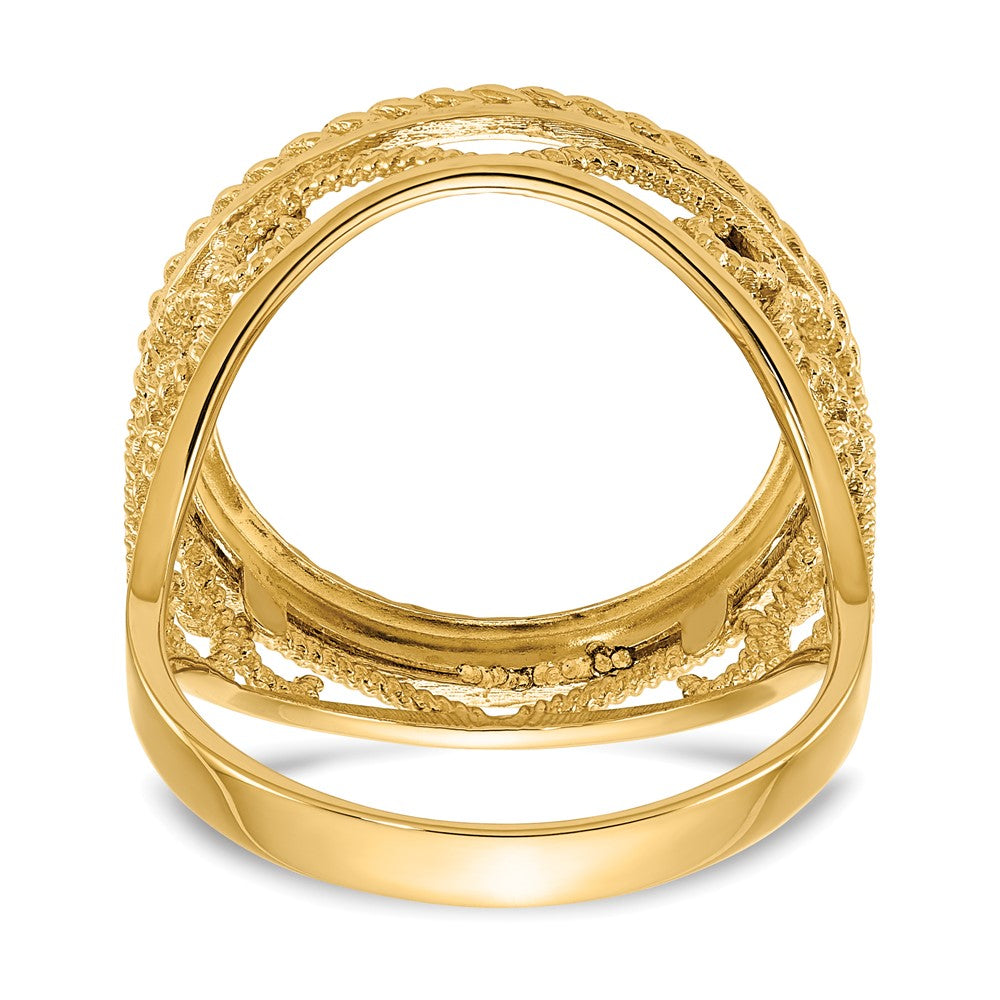 14k Ladies' D/C & Twisted Wire Scroll Design 16.5mm Coin Bezel Ring