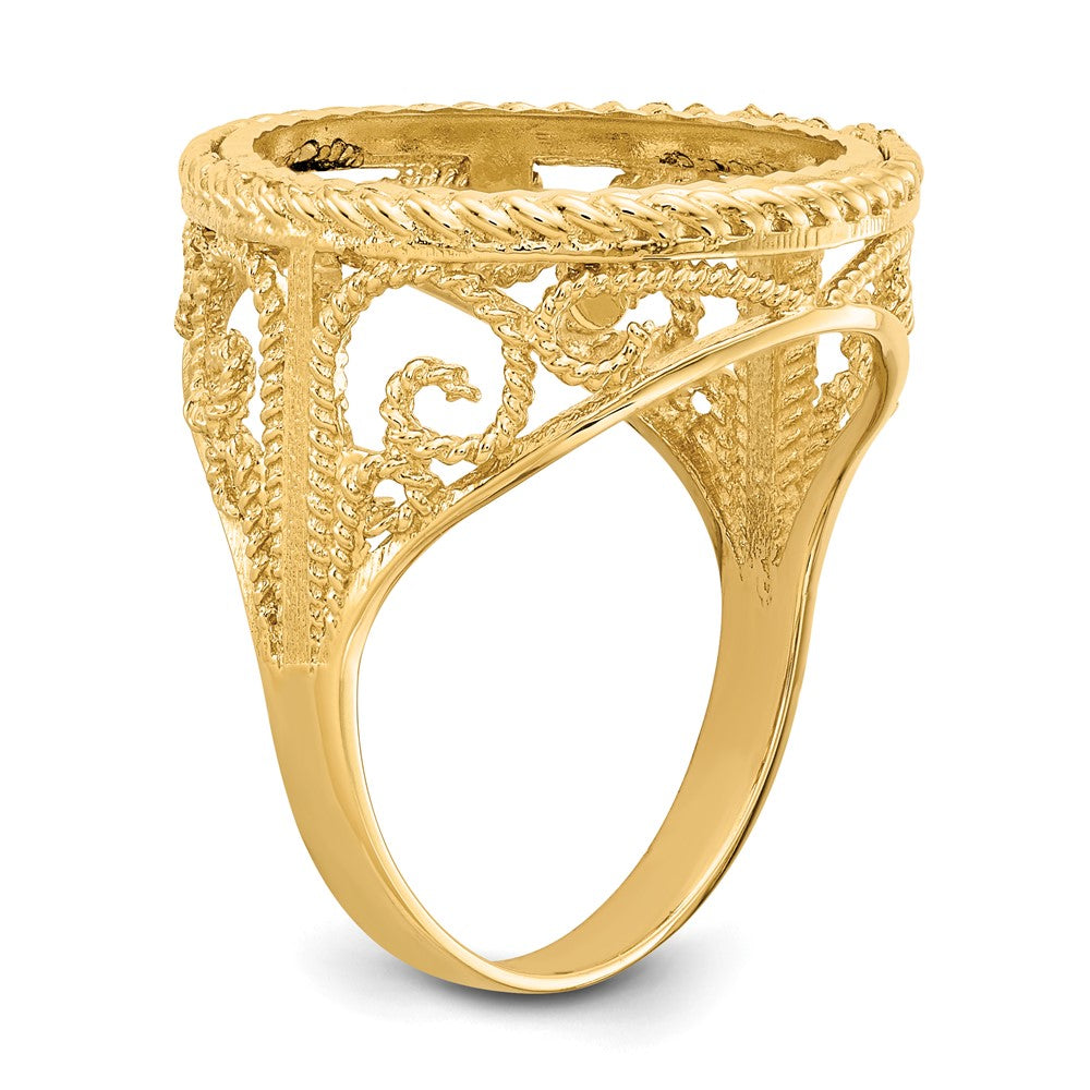 14k Ladies' D/C & Twisted Wire Scroll Design 16.5mm Coin Bezel Ring