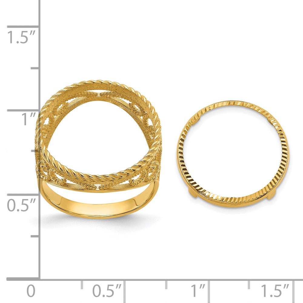 14k Ladies' D/C & Twisted Wire Scroll Design 16.5mm Coin Bezel Ring