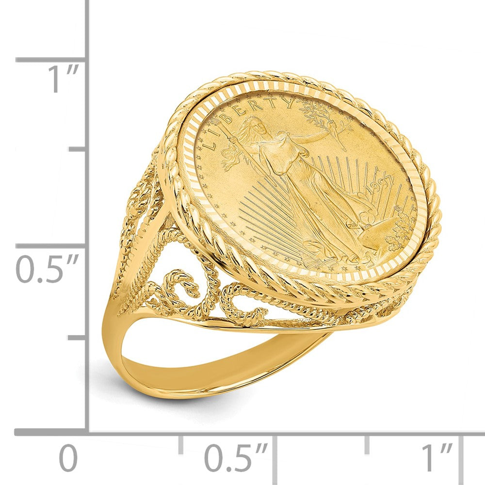 14k Ladies' D/C Twist Wire Scroll Mnted 1/10oz AM Eagle Coin Bezel Ring