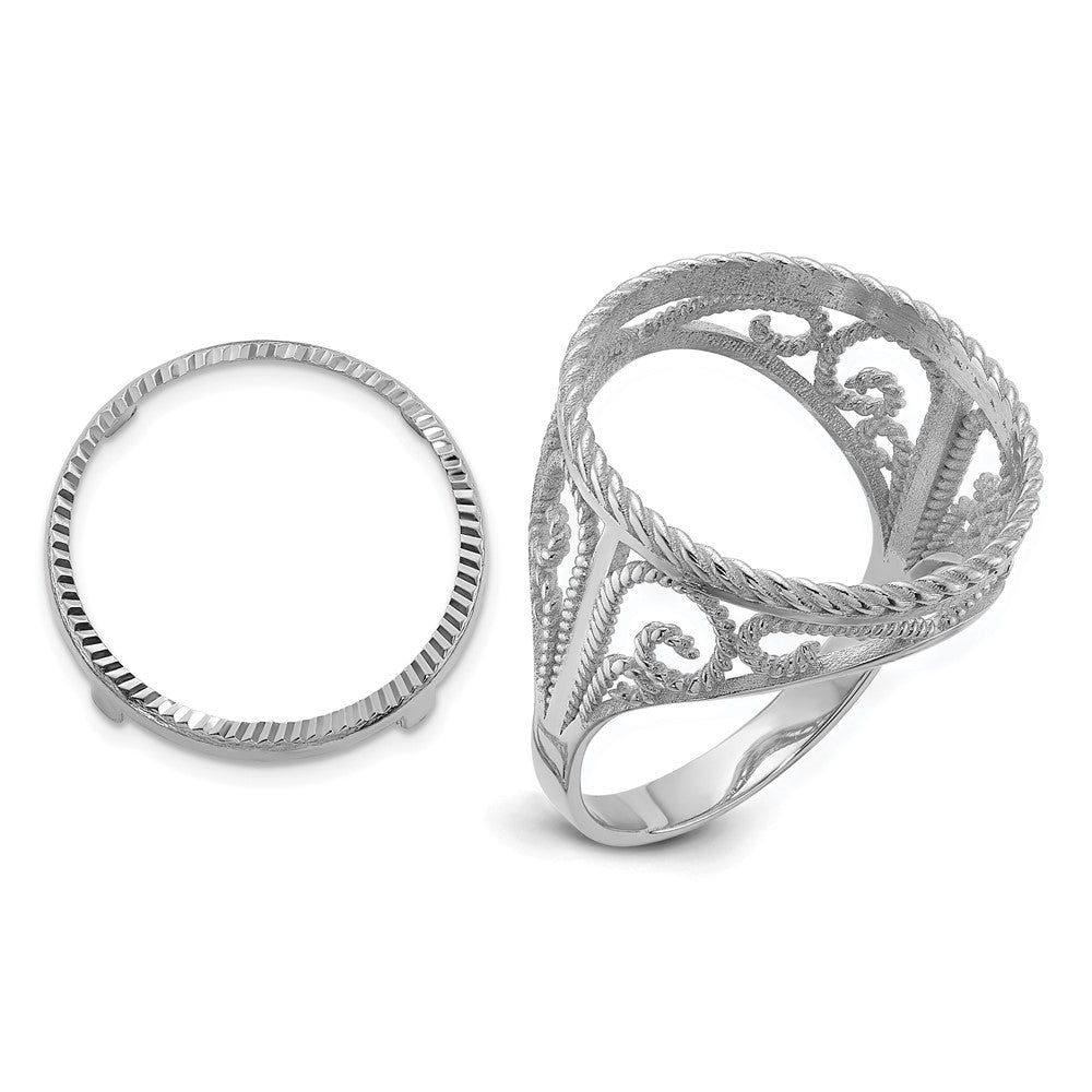 14kw Ladies' D/C & Twisted Wire Scroll 16.5mm Coin Bezel Ring