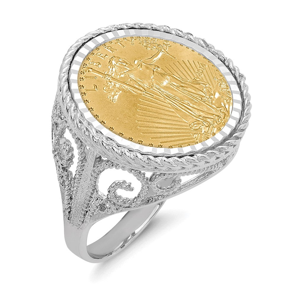 14kw Ladies' D/C Twist Wire Scroll Mnted 1/10oz AM Eagle Coin Bezel Ring