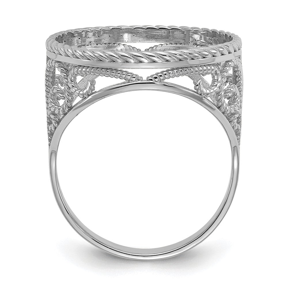 14kw Ladies' Polished & Twisted Wire Scroll Design 16.5mm Coin Bezel Ring