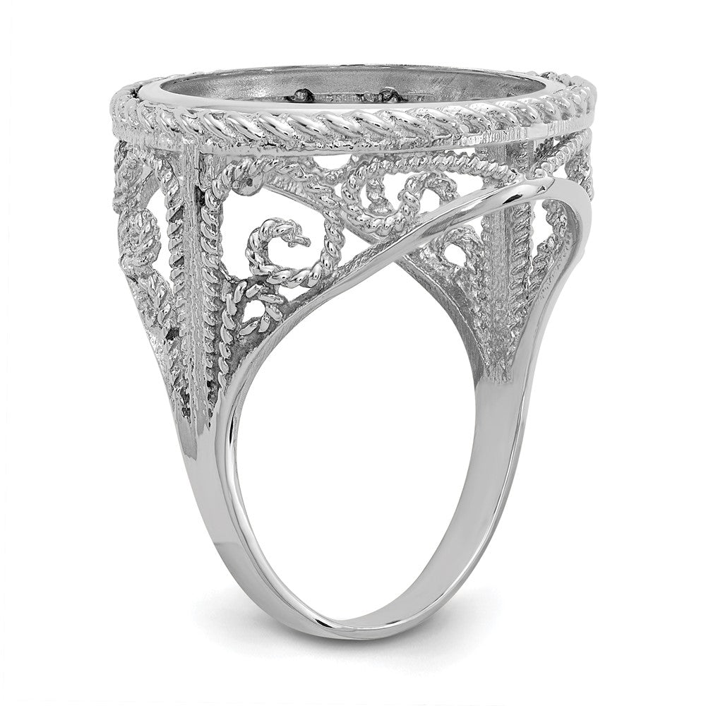 14kw Ladies' Polished & Twisted Wire Scroll Design 16.5mm Coin Bezel Ring