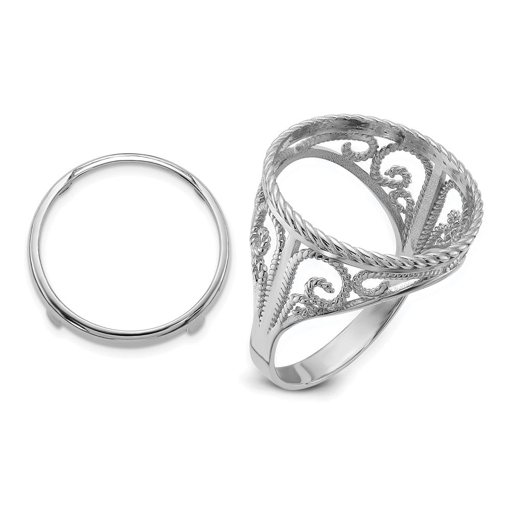 14kw Ladies' Polished & Twisted Wire Scroll Design 16.5mm Coin Bezel Ring