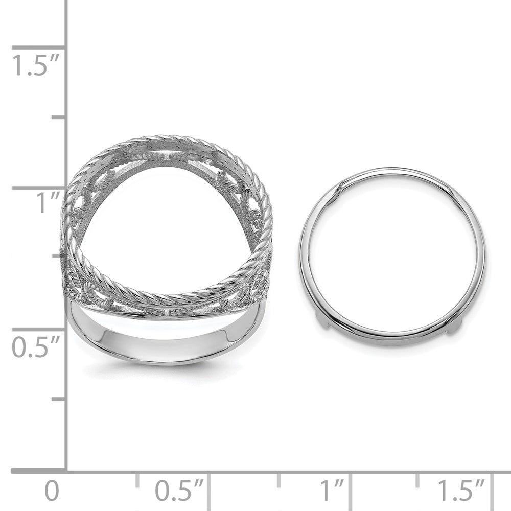 14kw Ladies' Polished & Twisted Wire Scroll Design 16.5mm Coin Bezel Ring