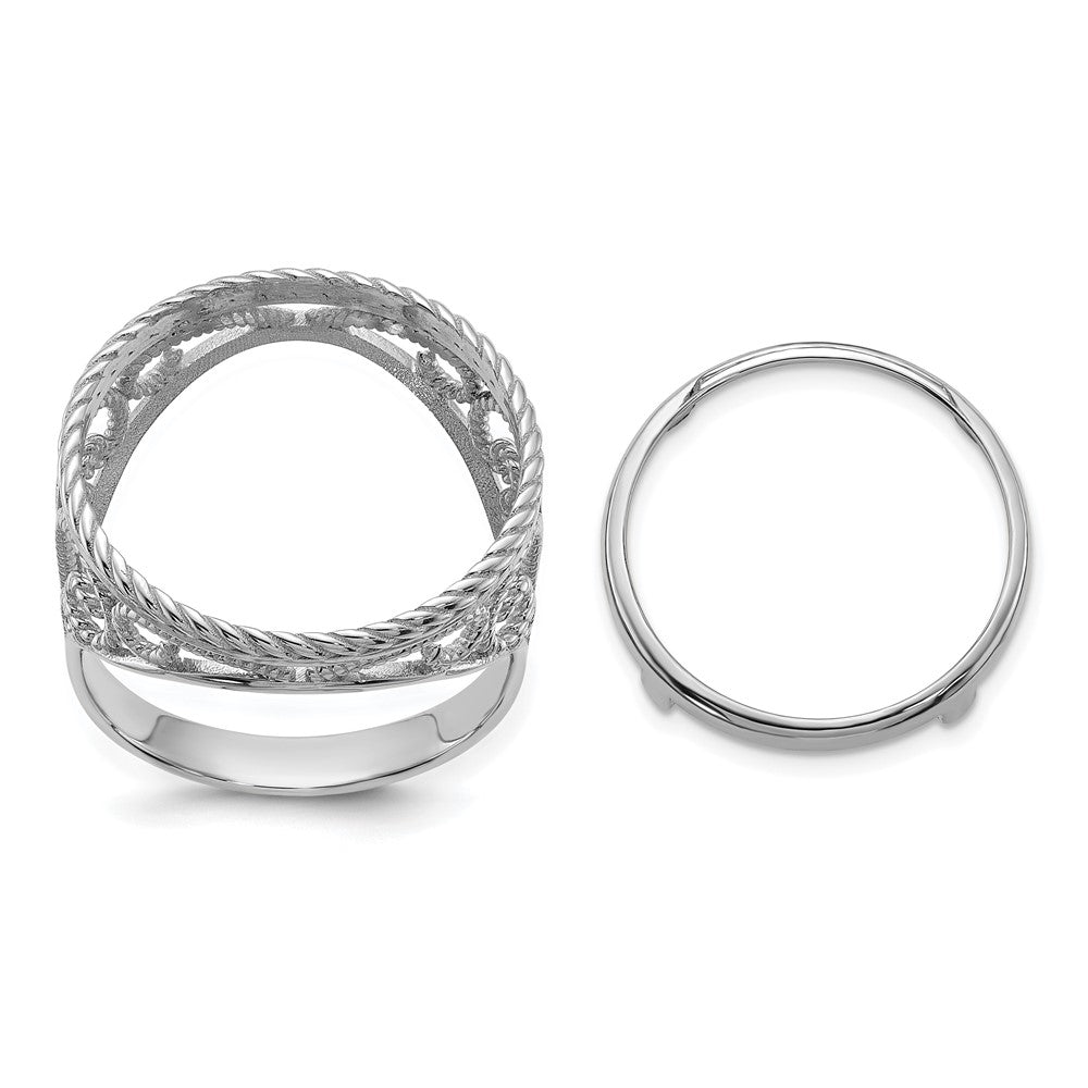 14kw Ladies' Polished & Twisted Wire Scroll Design 16.5mm Coin Bezel Ring
