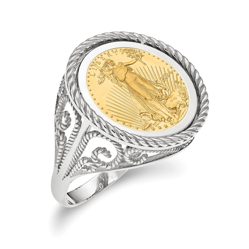 14kw Ladies' Twisted Wire Scroll Mounted 1/10oz AM Eagle Coin Bezel Ring