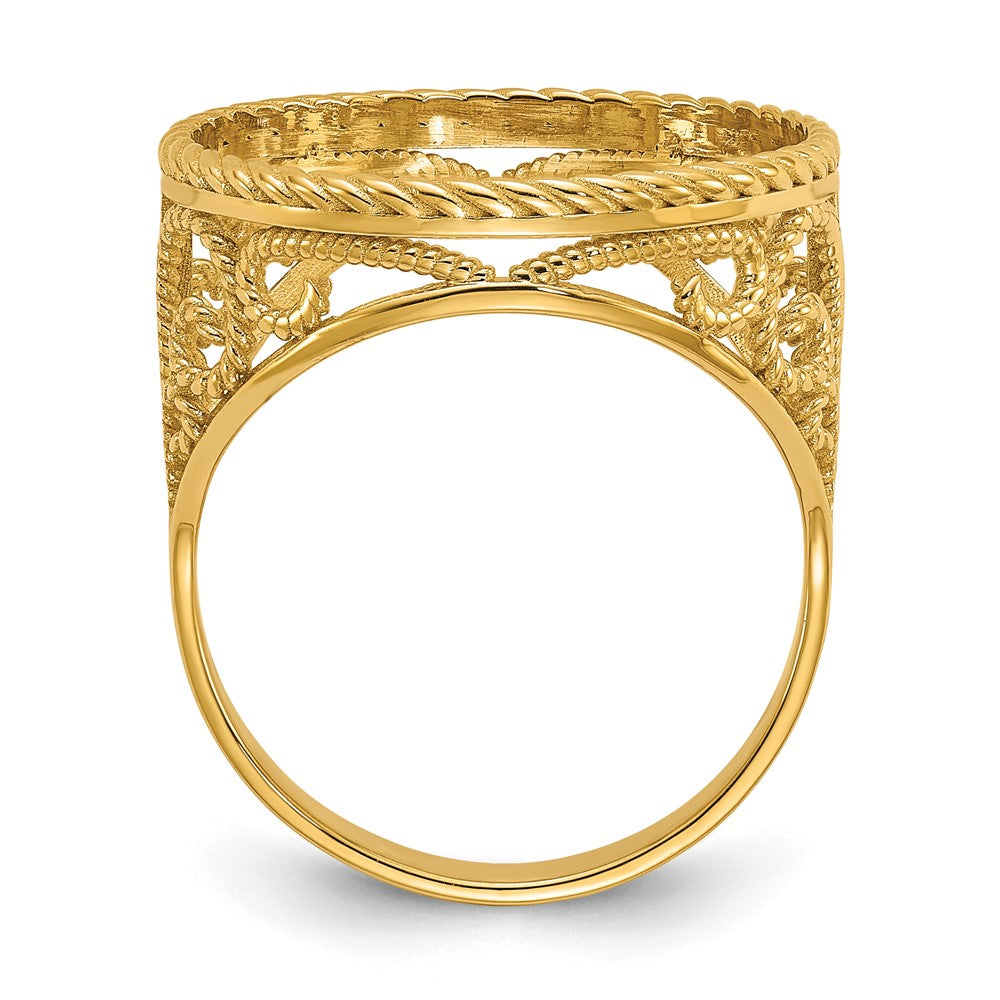 14k Ladies' Polished & Twisted Wire Scroll Design 16.5mm Coin Bezel Ring