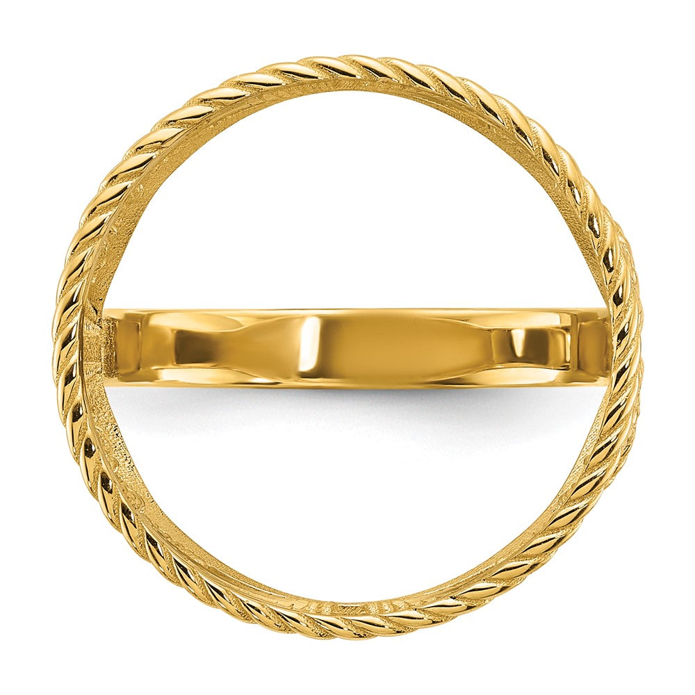 14k Ladies' Polished & Twisted Wire Scroll Design 16.5mm Coin Bezel Ring