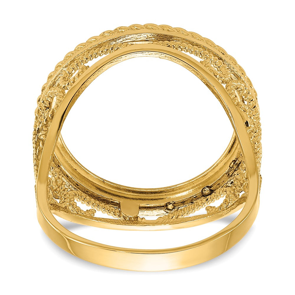 14k Ladies' Polished & Twisted Wire Scroll Design 16.5mm Coin Bezel Ring