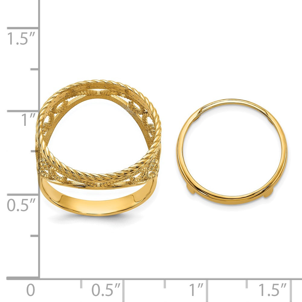 14k Ladies' Polished & Twisted Wire Scroll Design 16.5mm Coin Bezel Ring