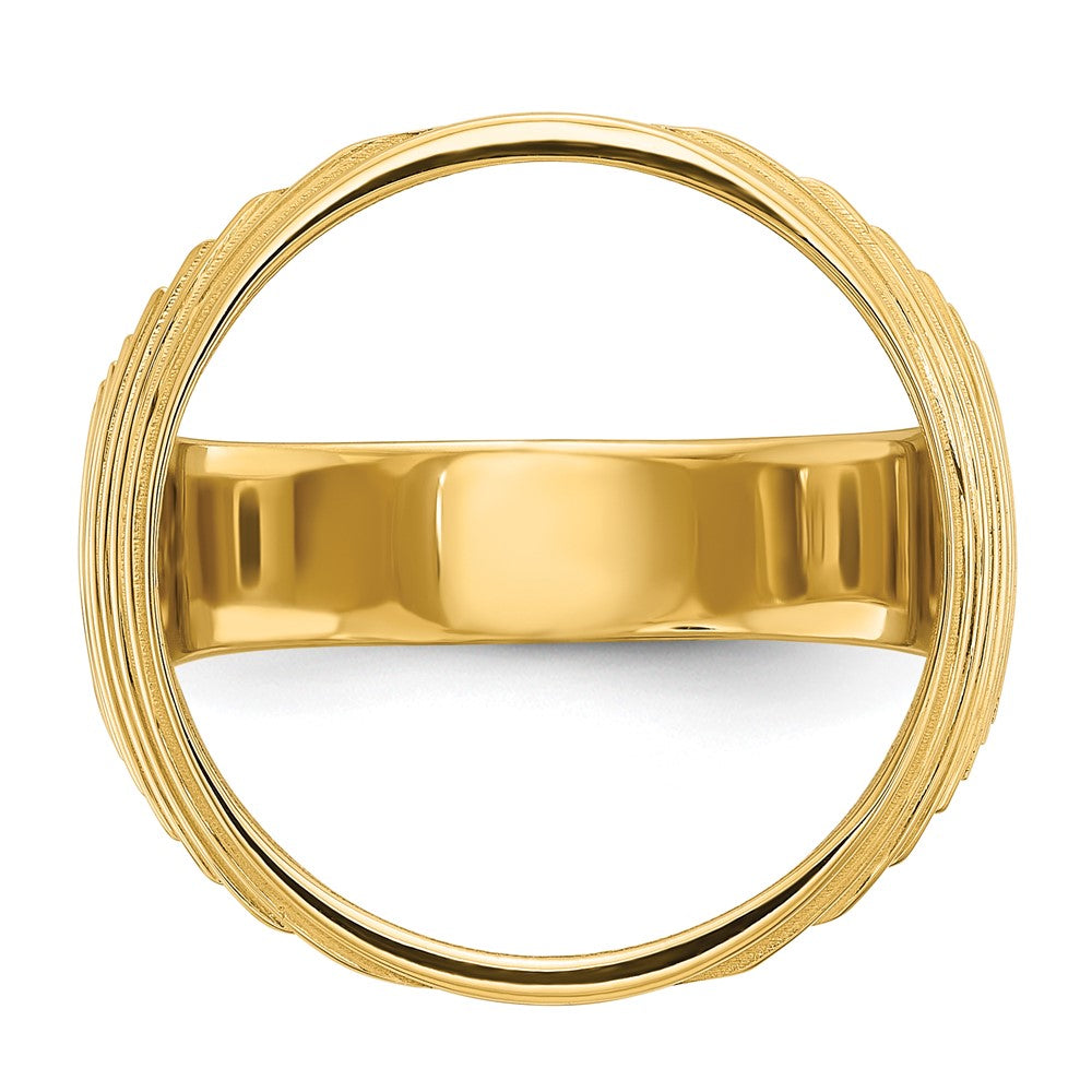 14k Men's Polished & Diamond-cut Ribbed Edge 16.5mm Coin Bezel Ring