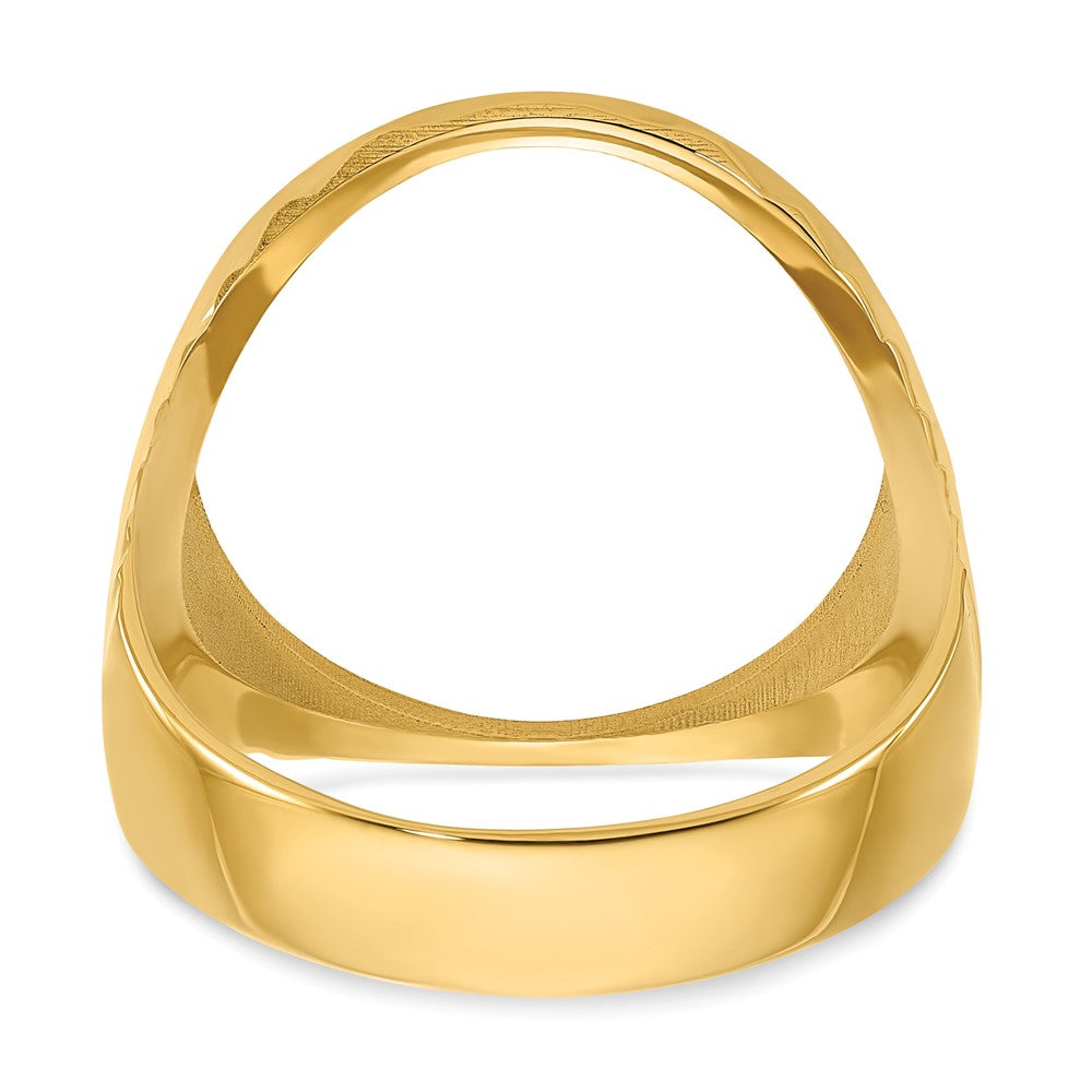14k Men's Polished & Diamond-cut Ribbed Edge 16.5mm Coin Bezel Ring