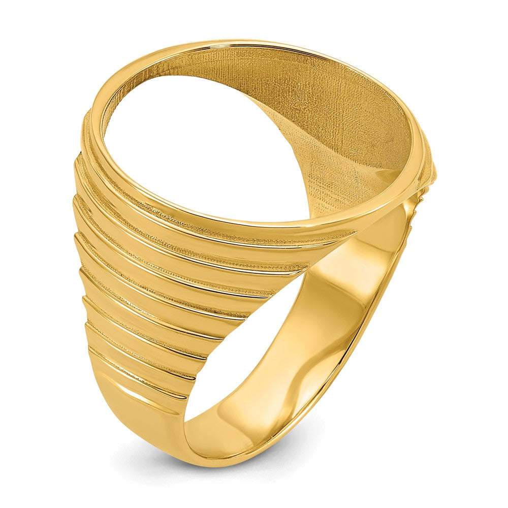 14k Men's Polished & Diamond-cut Ribbed Edge 16.5mm Coin Bezel Ring