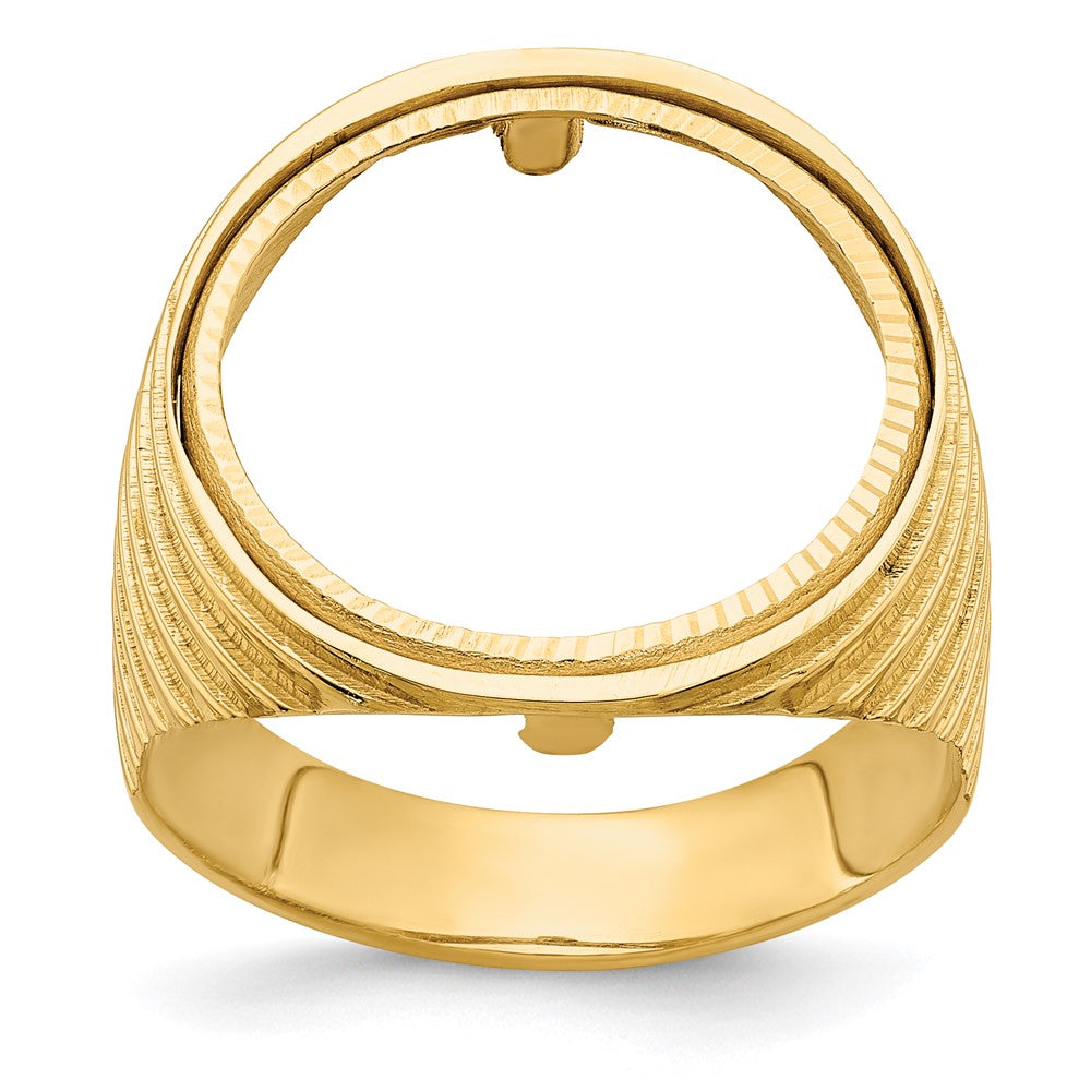 14k Men's Polished & Diamond-cut Ribbed Edge 16.5mm Coin Bezel Ring
