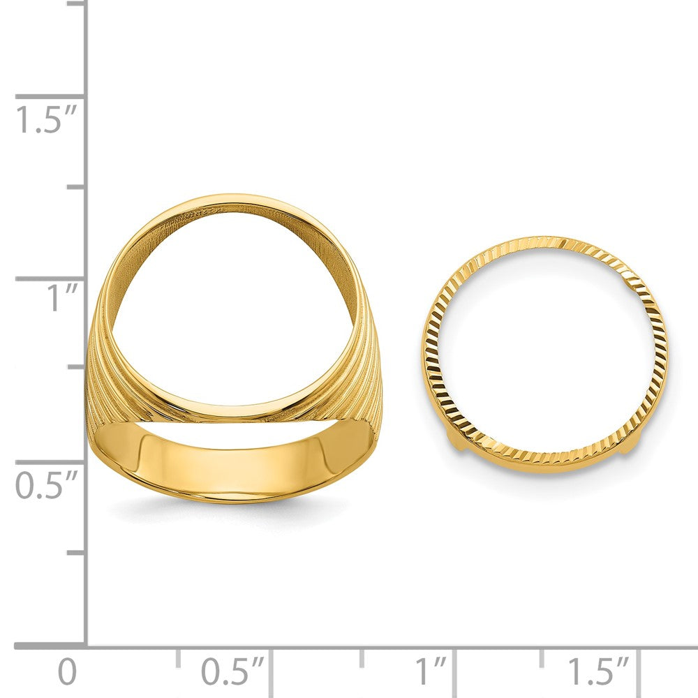 14k Men's Polished & Diamond-cut Ribbed Edge 16.5mm Coin Bezel Ring