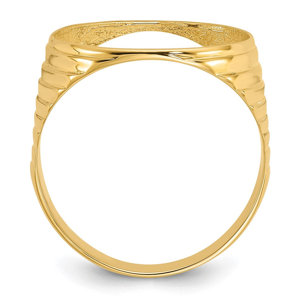 14k Men's Polished Ribbed Edge 16.5mm Coin Bezel Ring