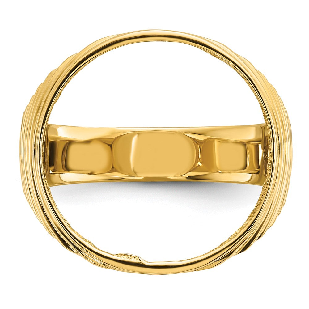 14k Men's Polished Ribbed Edge 16.5mm Coin Bezel Ring