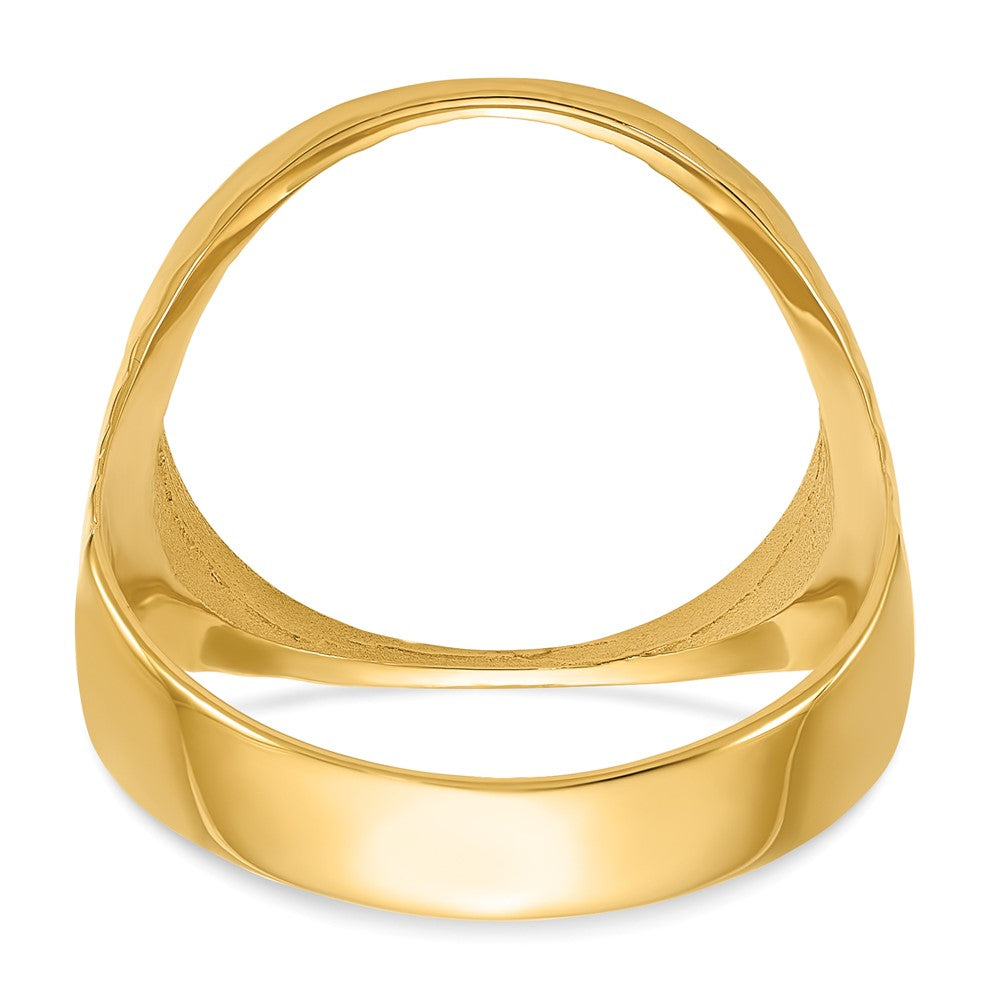 14k Men's Polished Ribbed Edge 16.5mm Coin Bezel Ring