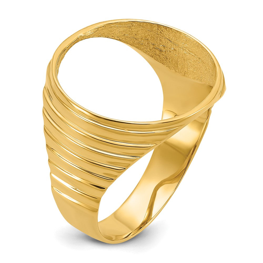 14k Men's Polished Ribbed Edge 16.5mm Coin Bezel Ring