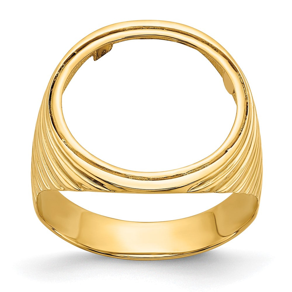 14k Men's Polished Ribbed Edge 16.5mm Coin Bezel Ring