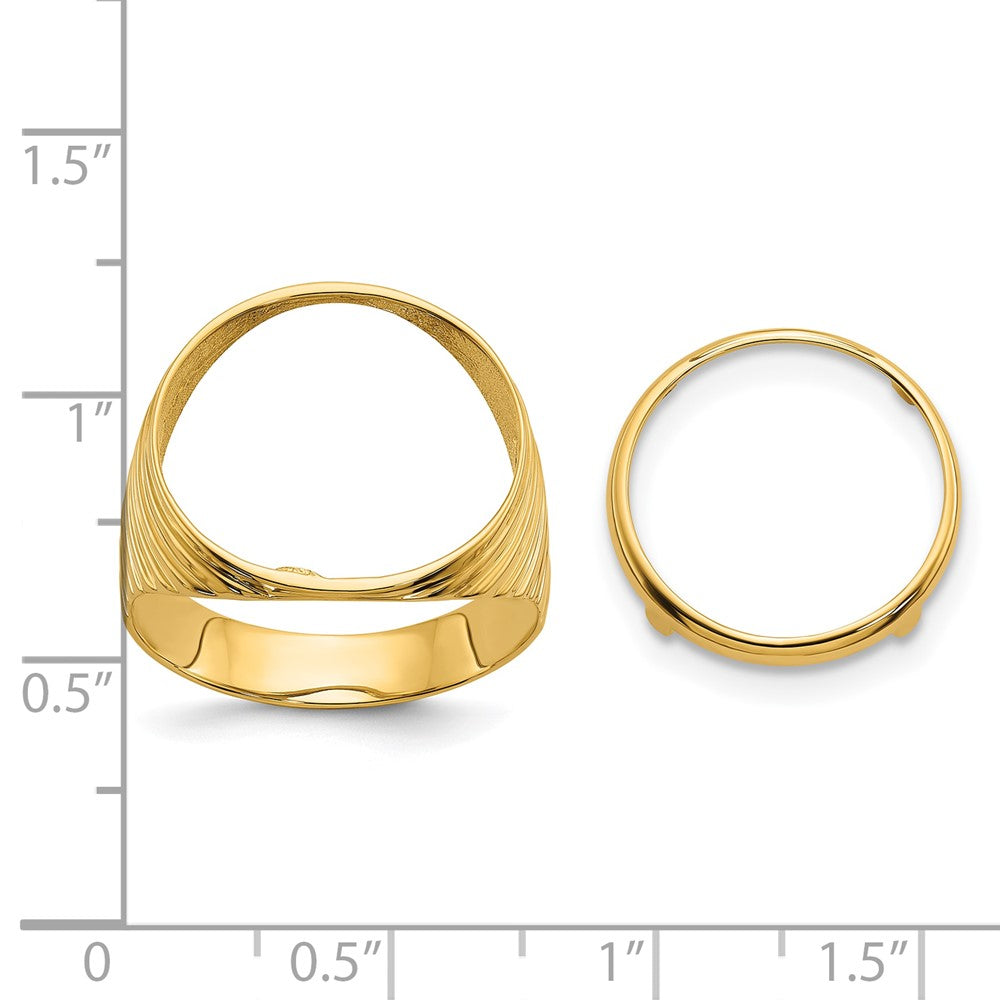 14k Men's Polished Ribbed Edge 16.5mm Coin Bezel Ring