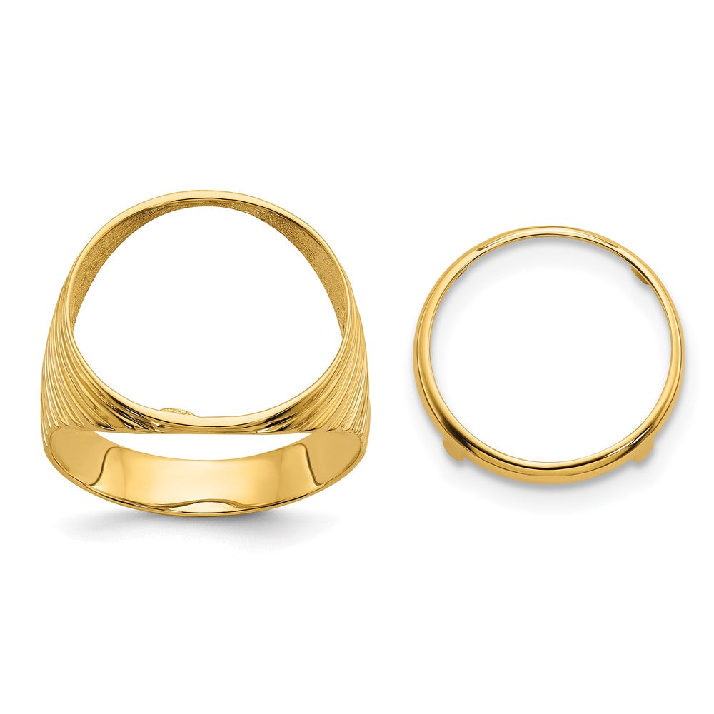 14k Men's Polished Ribbed Edge 16.5mm Coin Bezel Ring