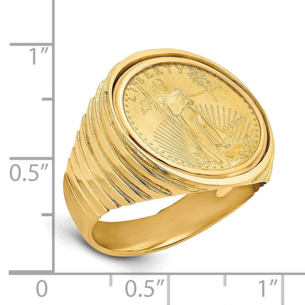 14k Men's Polished Ribbed Edge Mounted 1/10oz AM Eagle Coin Bezel Ring