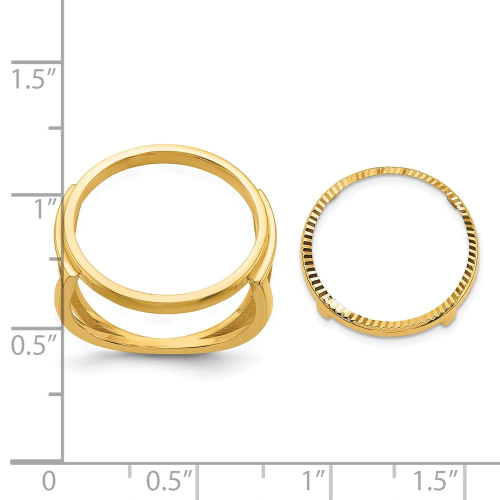 14k Ladies' Polished and Diamond-cut 16.5mm Coin Bezel Ring