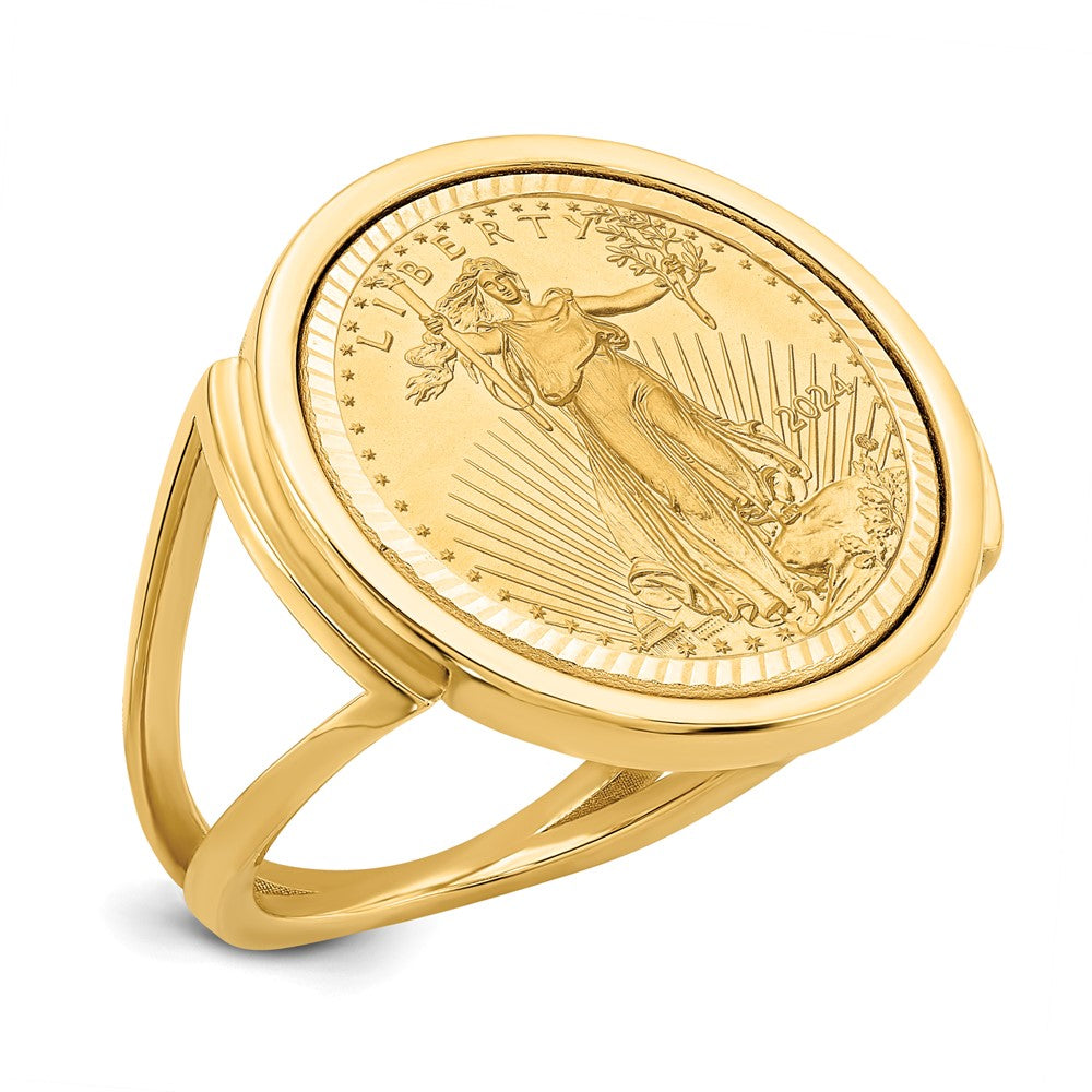 14k Ladies' Polished and D/C Mounted 1/10oz AM Eagle Coin Bezel Ring