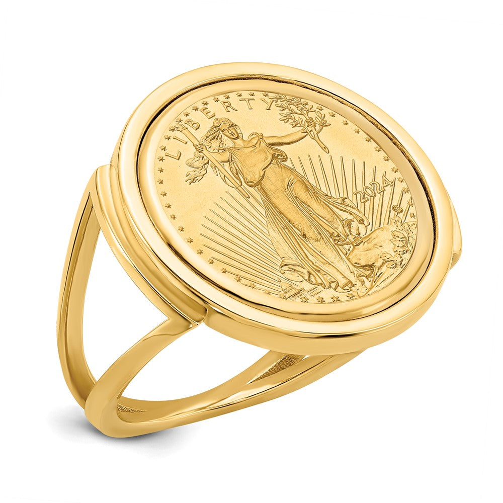 14k Ladies' Polished Mounted 1/10oz American Eagle Coin Bezel Ring
