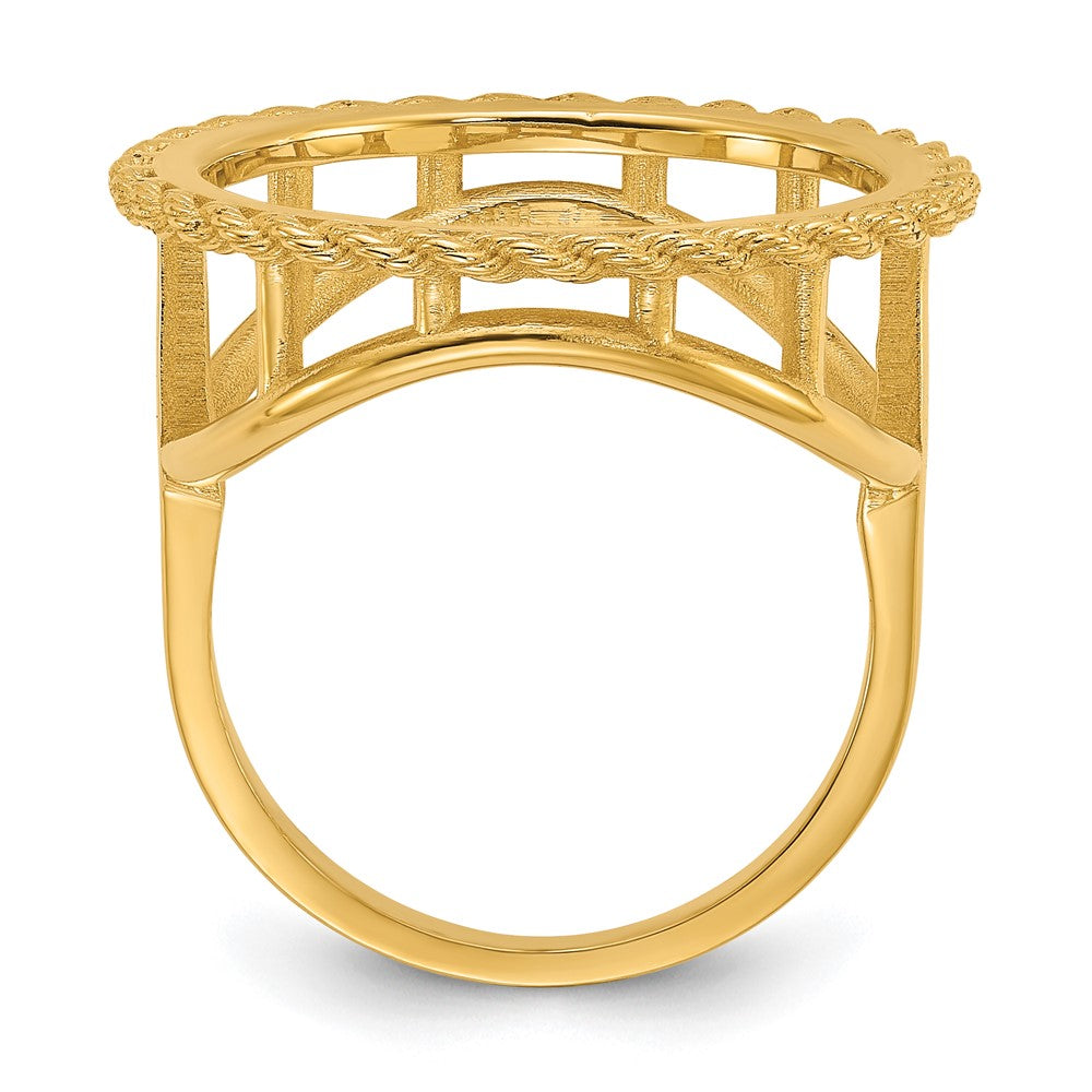 14k Ladies' Polished Textured D/C Rope Edge 16.5mm Coin Bezel Ring