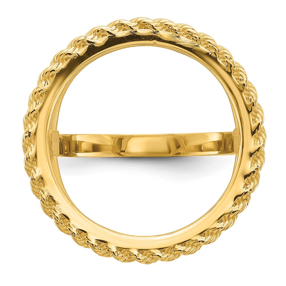 14k Ladies' Polished Textured D/C Rope Edge 16.5mm Coin Bezel Ring