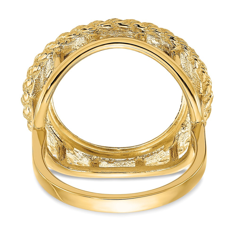 14k Ladies' Polished Textured D/C Rope Edge 16.5mm Coin Bezel Ring