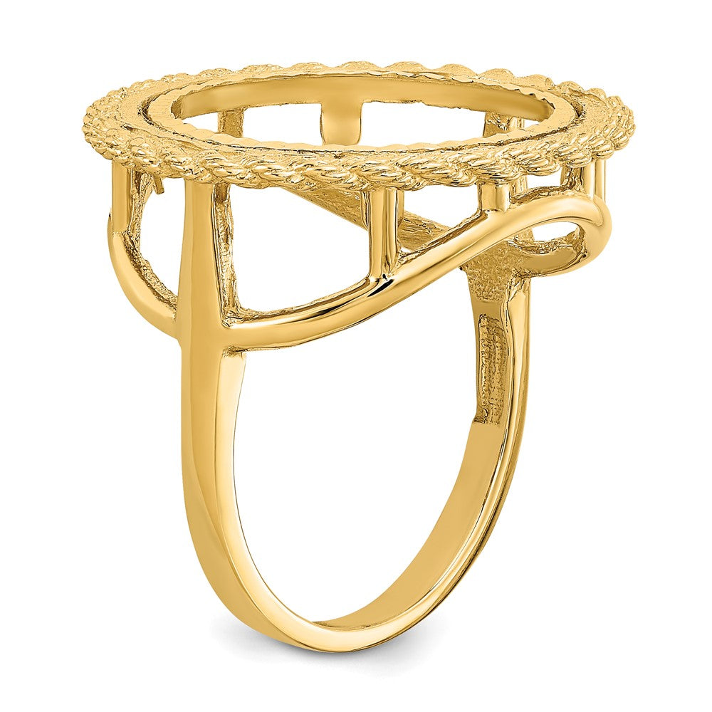 14k Ladies' Polished Textured D/C Rope Edge 16.5mm Coin Bezel Ring
