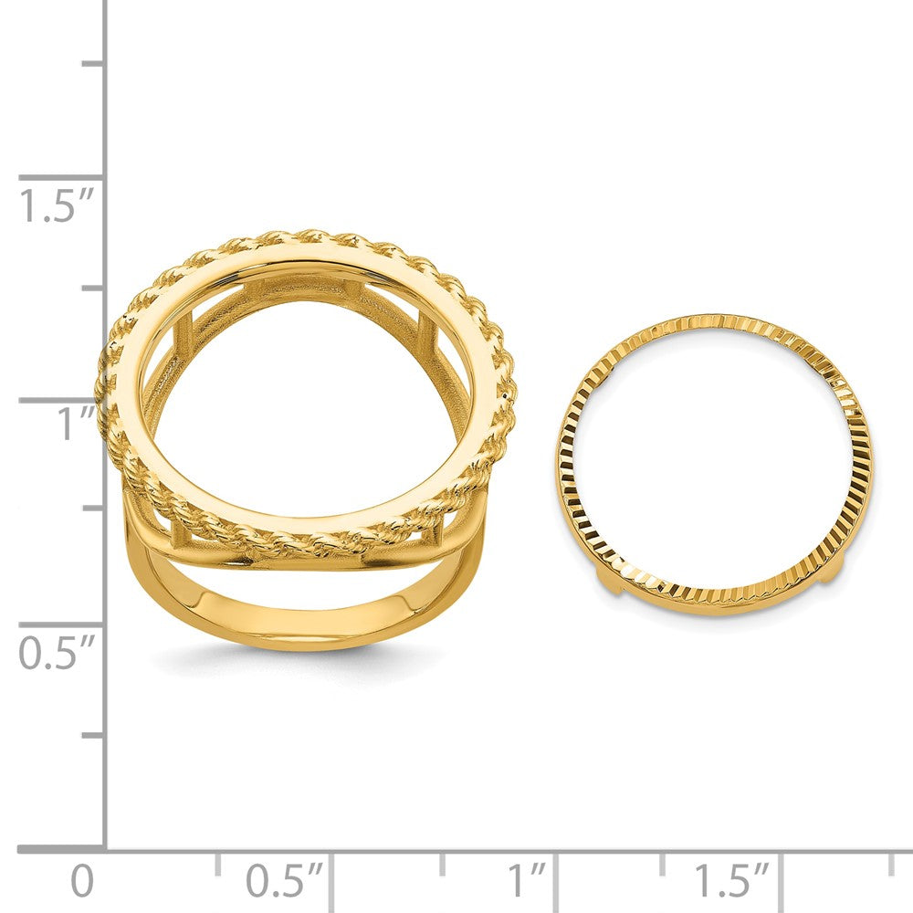 14k Ladies' Polished Textured D/C Rope Edge 16.5mm Coin Bezel Ring