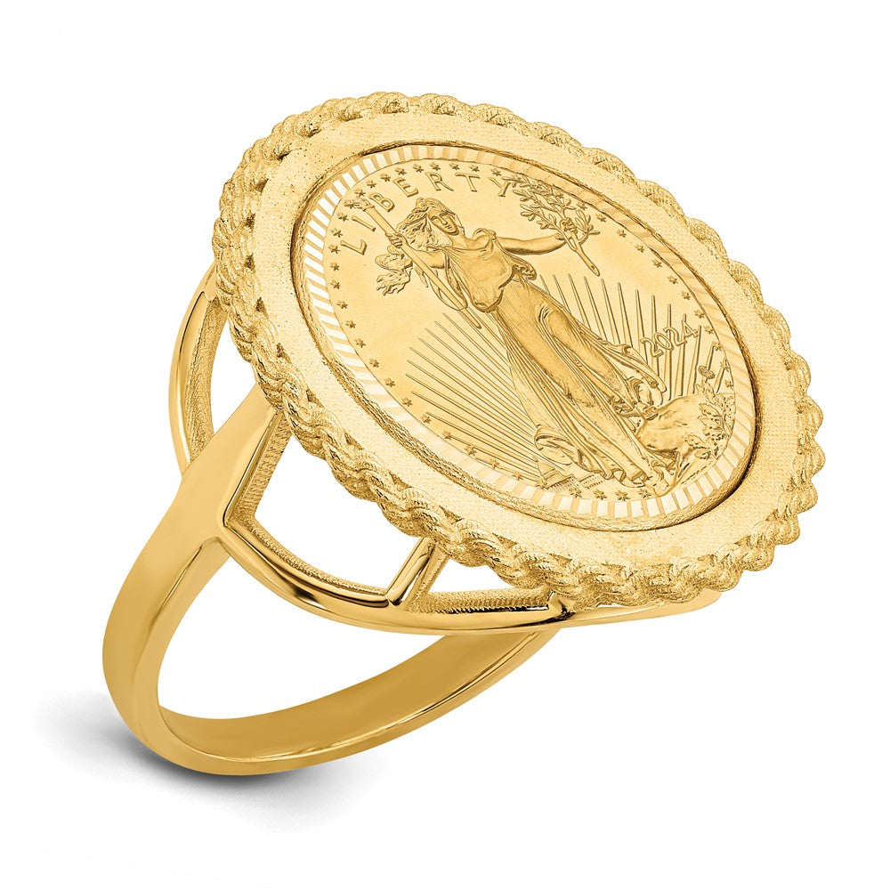 14k Ladies' Textured D/C Rope Mounted 1/10oz AM Eagle Coin Bezel Ring