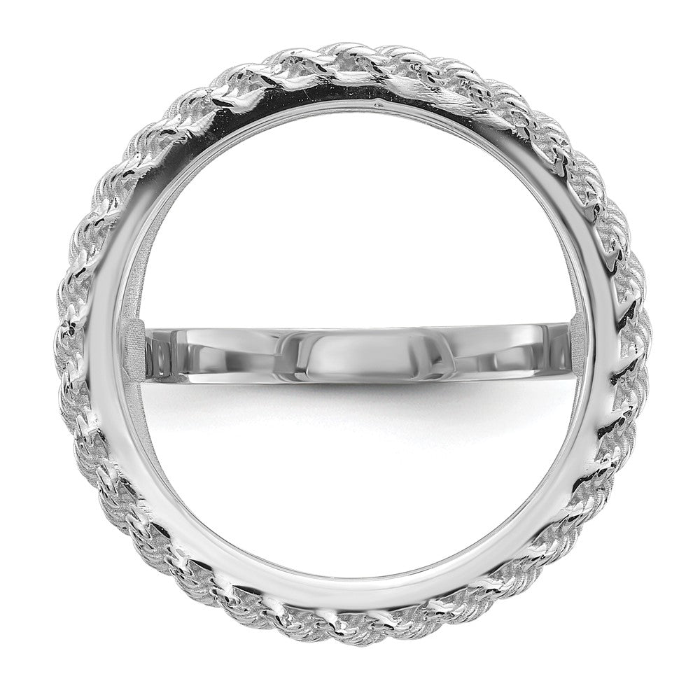14kw Ladies' Polished Textured D/C Rope Edge 16.5mm Coin Bezel Ring