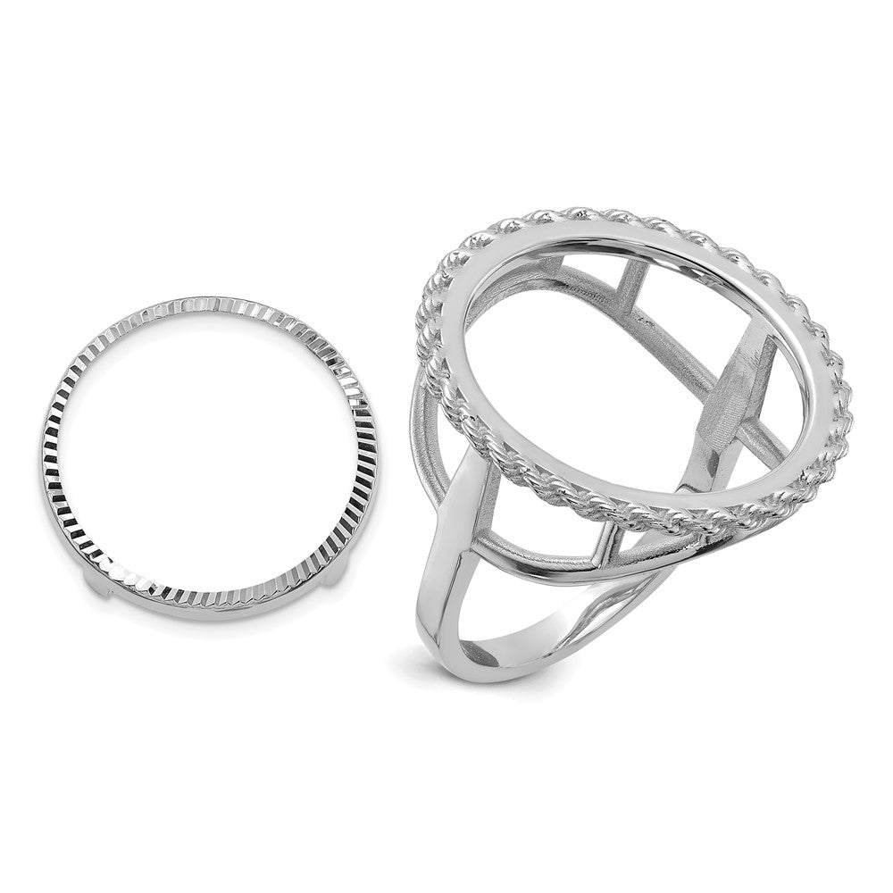 14kw Ladies' Polished Textured D/C Rope Edge 16.5mm Coin Bezel Ring