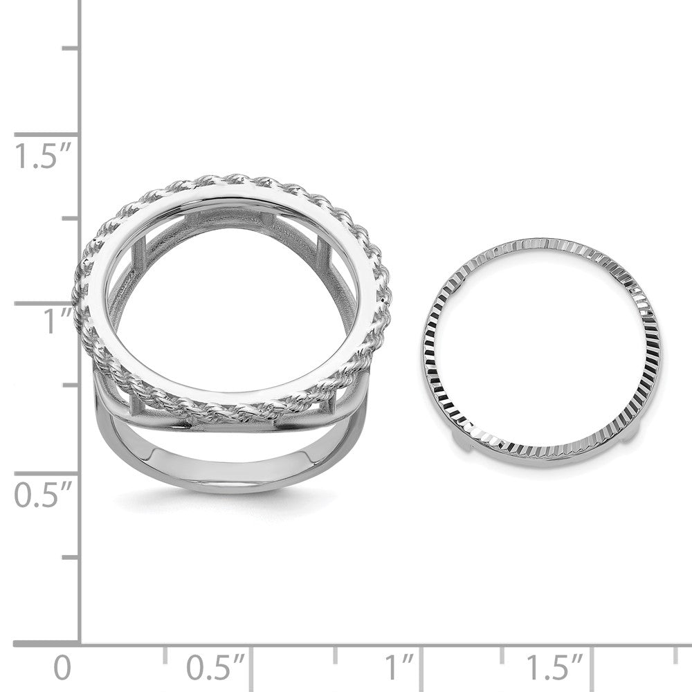 14kw Ladies' Polished Textured D/C Rope Edge 16.5mm Coin Bezel Ring